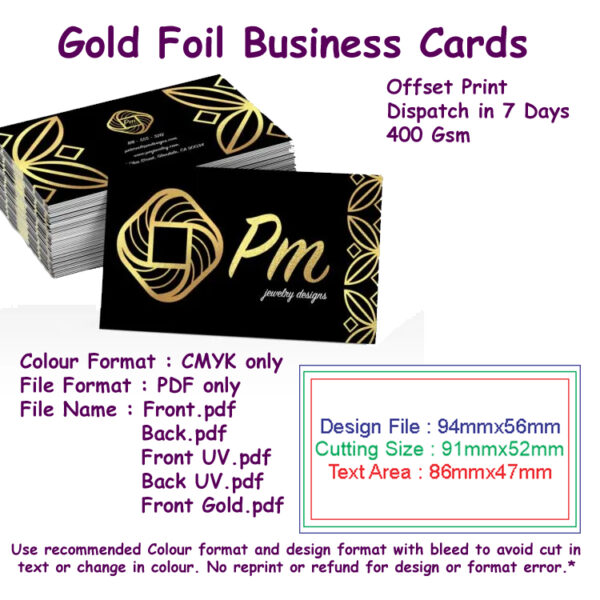 Double Side Spot UV + Single Side Gold Foil Business Cards - Offset Print